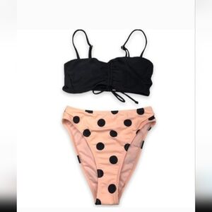 NWT Xhiliration 2pc Pink and Black Polka Dot Swimsuit